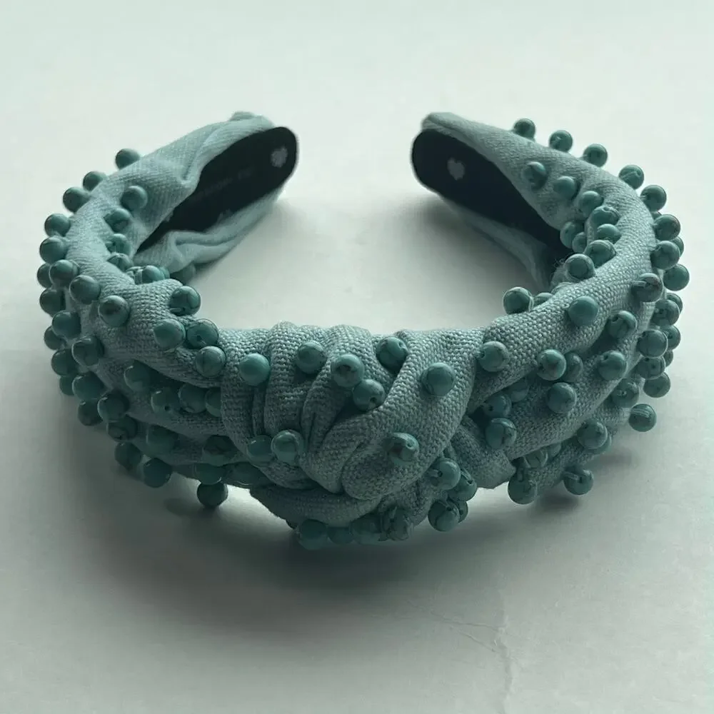 Lele Sadoughi Elegant Turquoise Beaded Knotted Statement Headband MINT